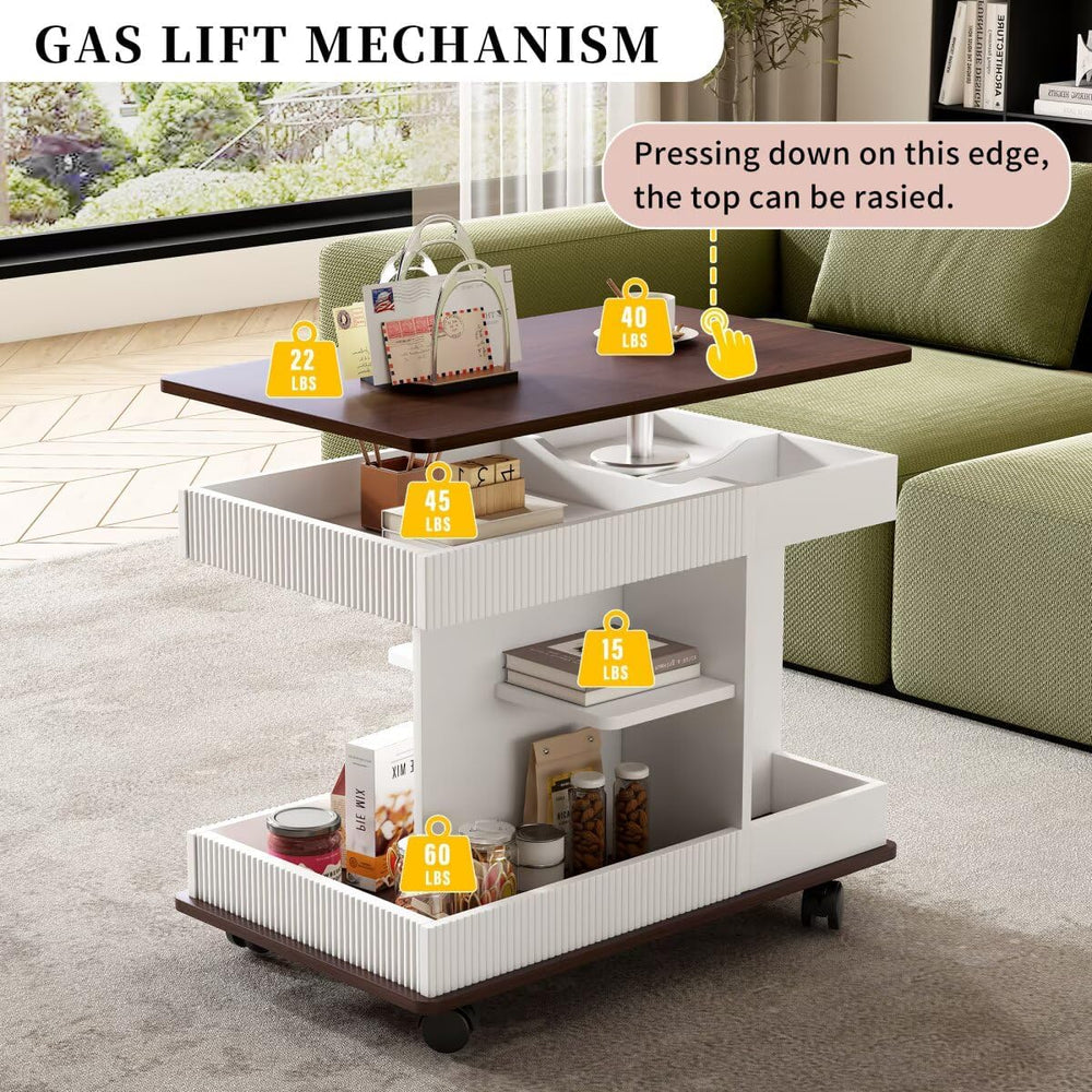 29.5" Adjustable End Table with Wheels, Modern Multifunctional Sofa Side...
