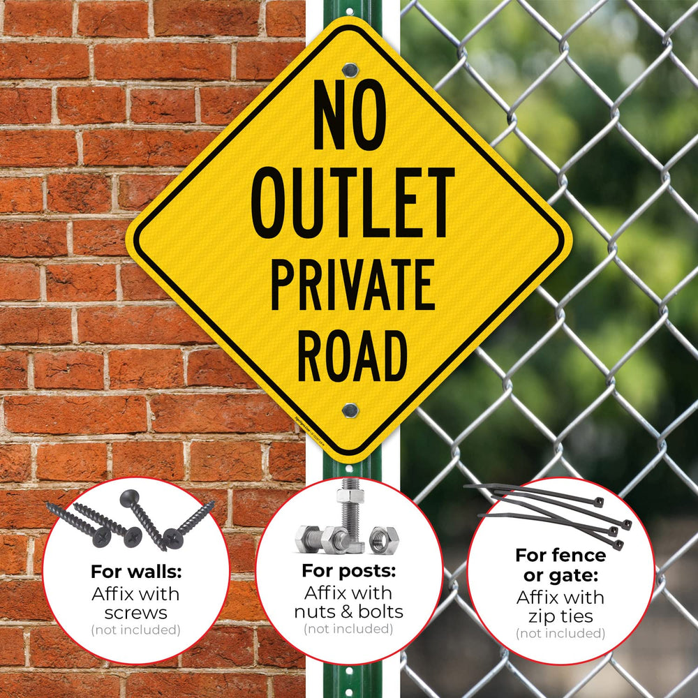 No Outlet Private Road Sign,
