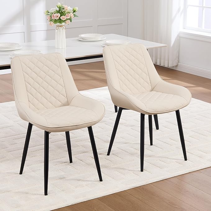 Dining Chair Set of 2, Modern Dining Chairs with Thick Cushions, Faux Leather...