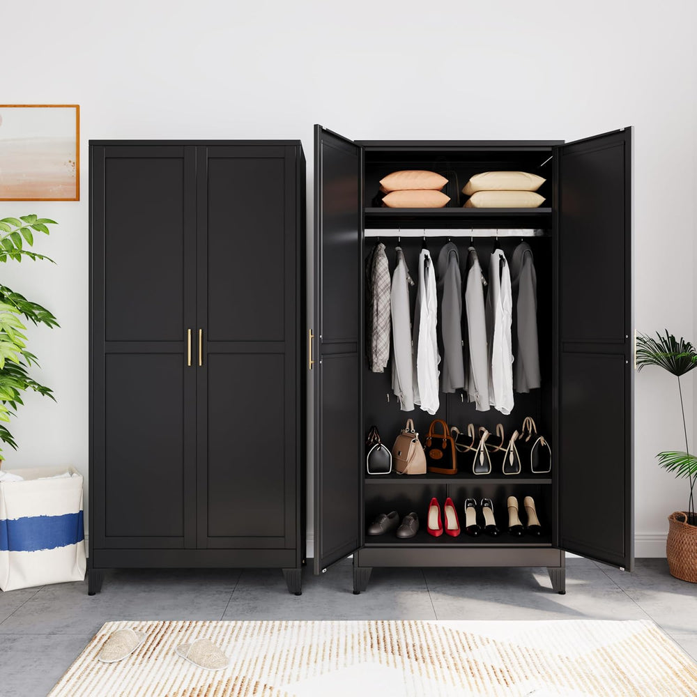 Metal Armoire Wardrobe Closet Storage Cabinet with Hanging Rod,71'' M...