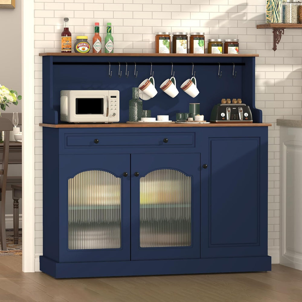 ARTPOWER 48" Farmhosue Coffee Bar Cabinet with Hutch, Wine Cabinet,Blue ...