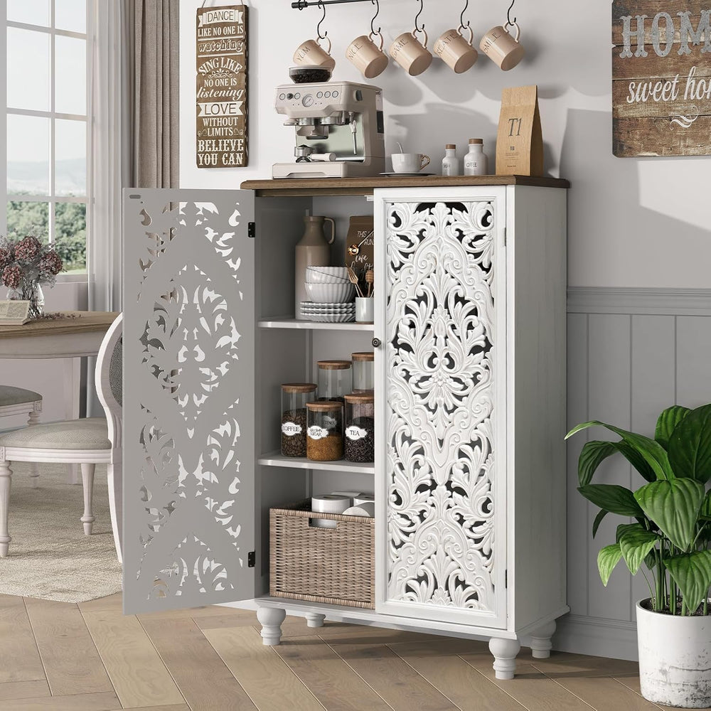 Accent Cabinet with Doors, 47" Tall Buffet Cabinet with Solid Wood Legs,...