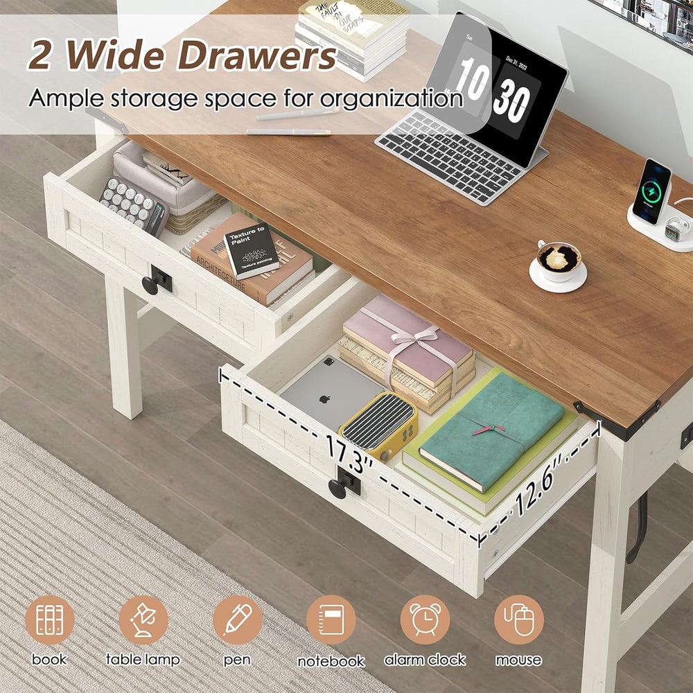 YOMILUVE Farmhouse Computer Desk with 2 Drawers, 39 Inch Small Office Compute...