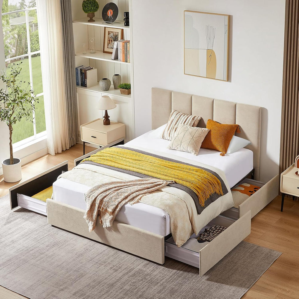 VELOCAVA Queen Size Upholstered Storage Bed Frame with 4 Drawers, Modern Line...