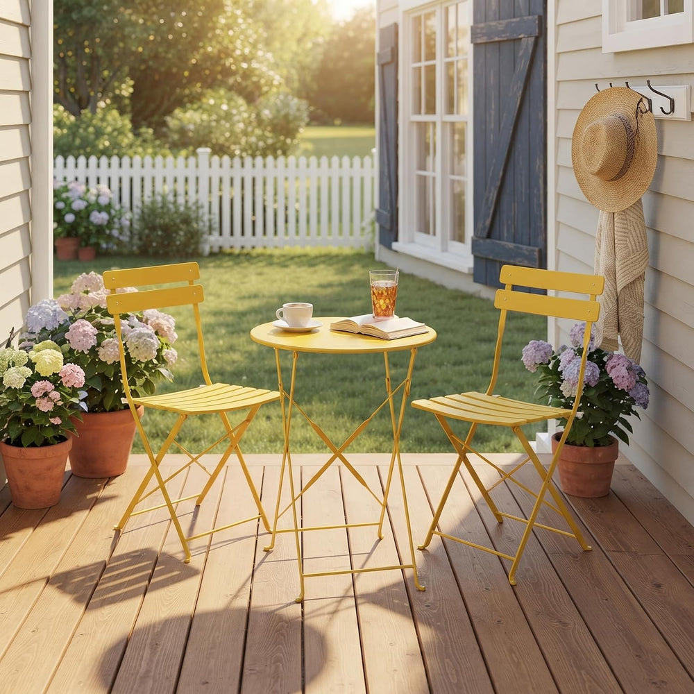 Bistro Table & Chairs Set of 2, Folding Outdoor Patio Furniture