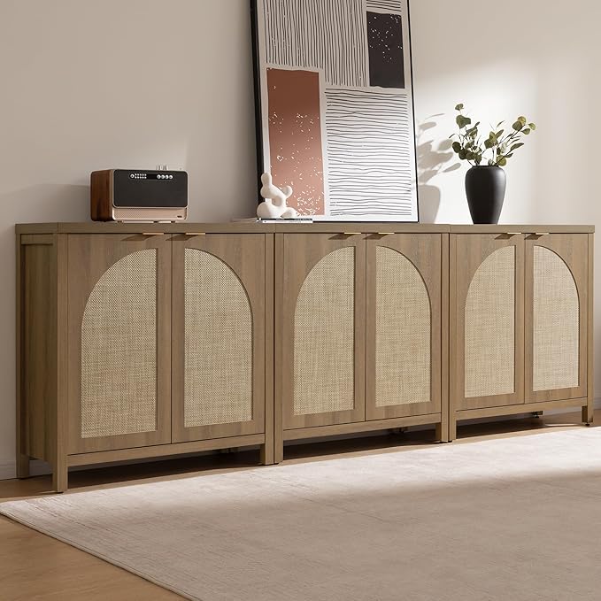 SICOTAS 68" W Rattan Sideboard Buffet Cabinet with Storage Set of 2, Mid...