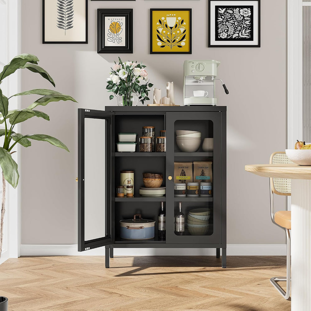 Bevivog Small Display Cabinet with Glass Doors Metal Floor Cabinet