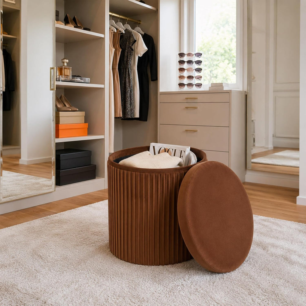 Relaxdays Velvet Stool with Storage Space, Padded, Foldable, H x D: 38 x 38 c...