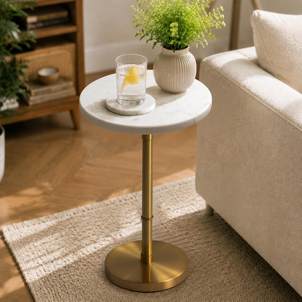 10" Adjustable Marble Drink Table, End Table with 4 Coasters