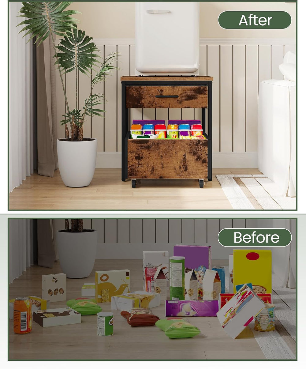 CHOEZON Narrow Side Table and Mini Fridge Stand with Storage, Skinny End Tabl...