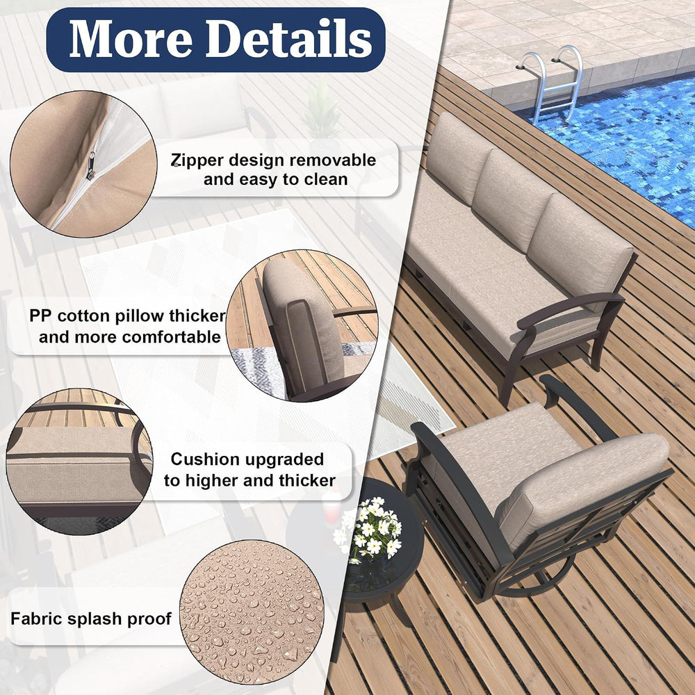 ALAULM Aluminum 3-Seat Patio Furniture Set, Metal Outdoor Furniture Sectional...