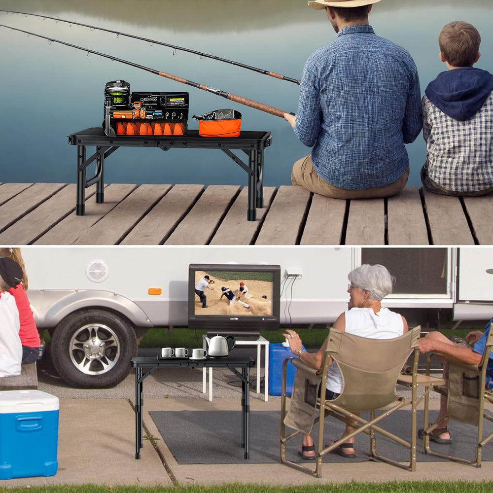 VINTEAM Camping Folding Table with Adjustable Height, Lightweight Portable Ou...