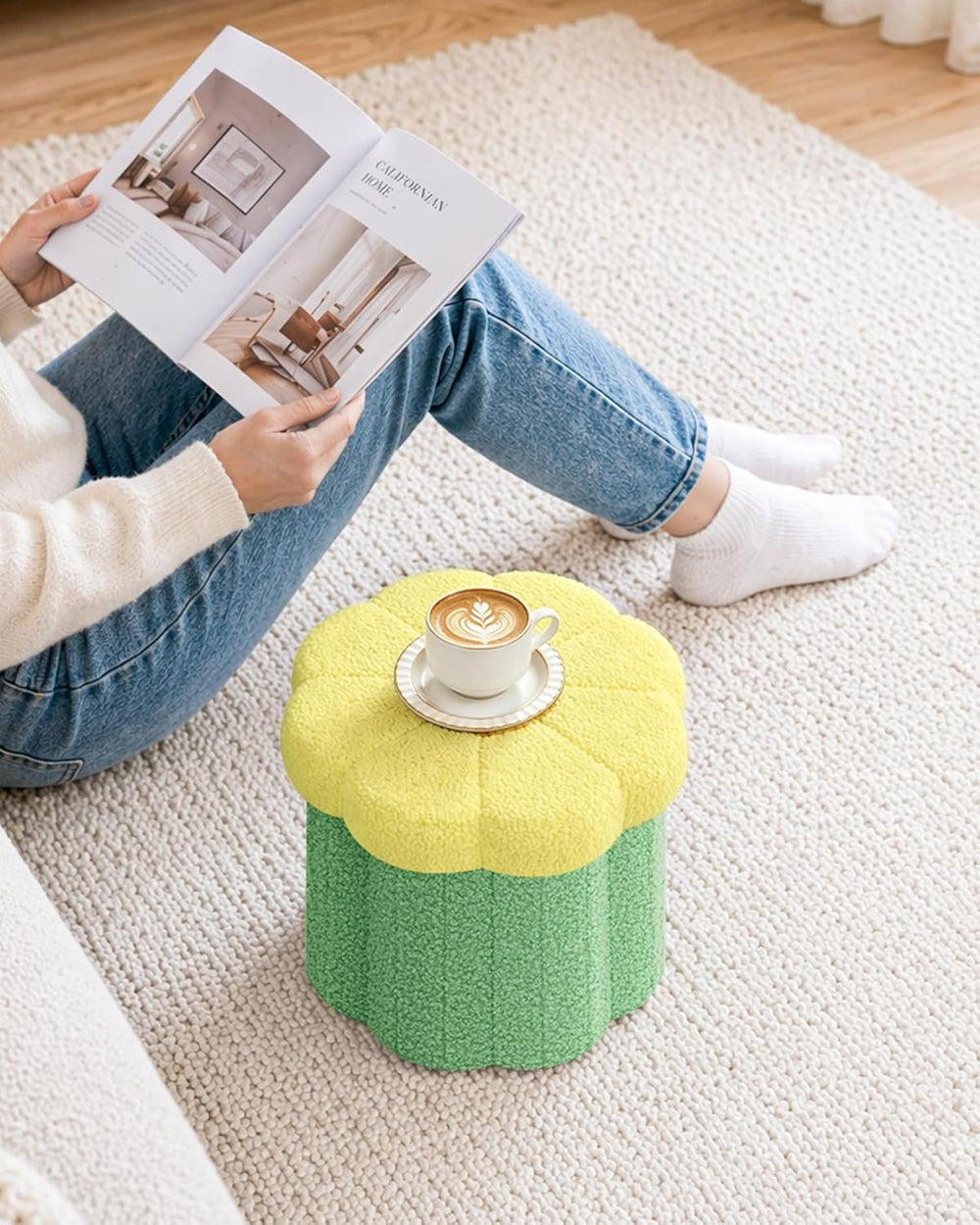 B FSOBEIIALEO Storage Ottoman Foldable, Sunflower Shaped Small Footrest Colla...