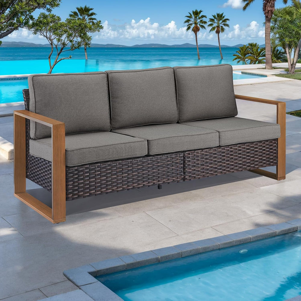Rilyson Outdoor Couch Wicker Patio Sofa, Rattan Patio Furniture Sofa with Stu...