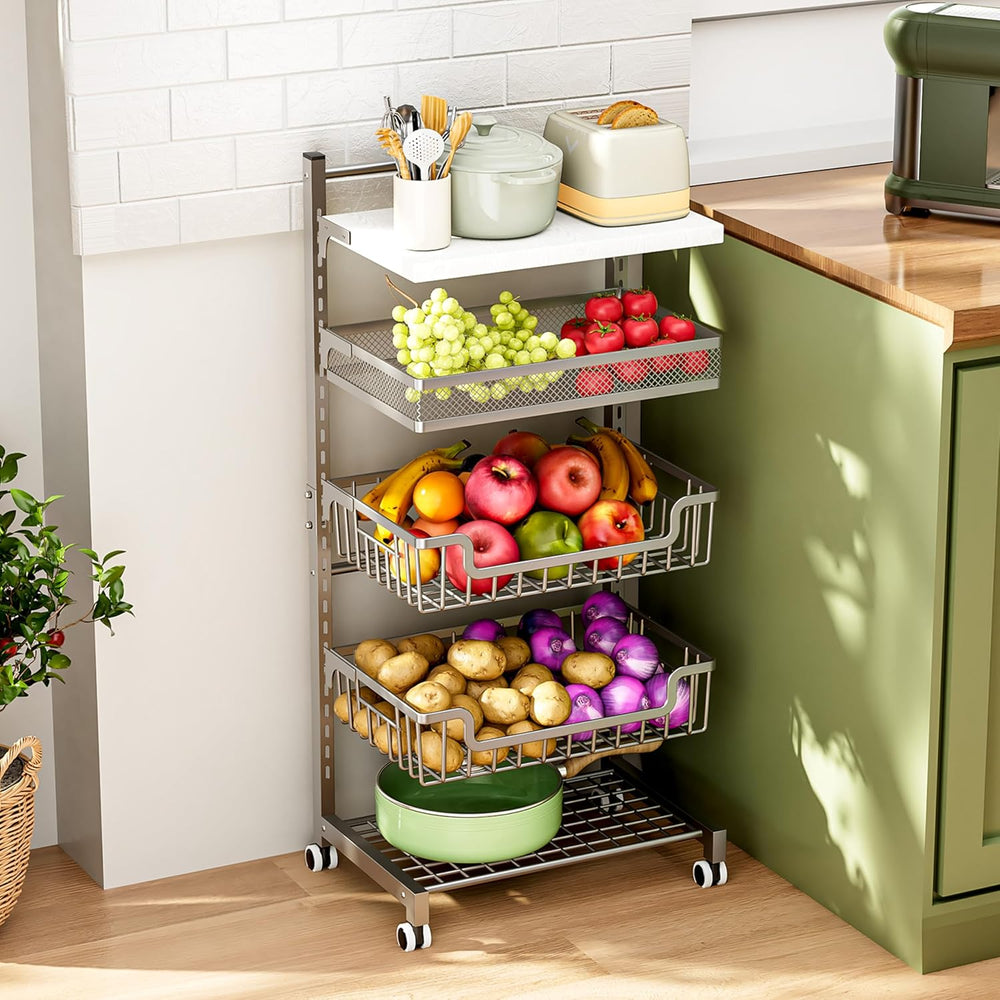 HapiRm Fruit Basket Kitchen Cart - 5 Tier Adjustable Vegetable Storage Rack, ...