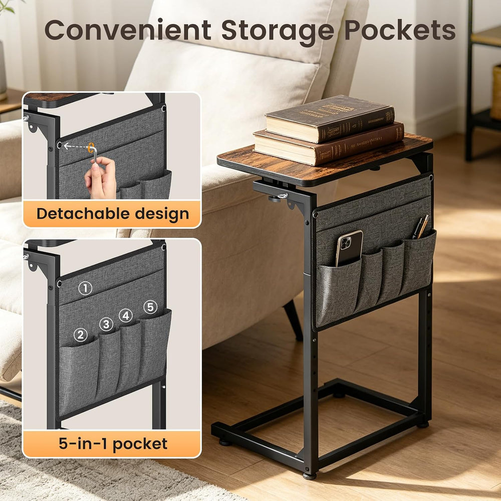 ELYKEN TV Tray Table Sets, Adjustable Height & 90° Tilt Narrow Side Table...