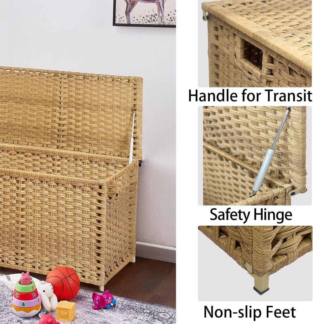 Wicker Storage Trunk, Large Storage Basket with Lid,Rural Natural | Handwoven...