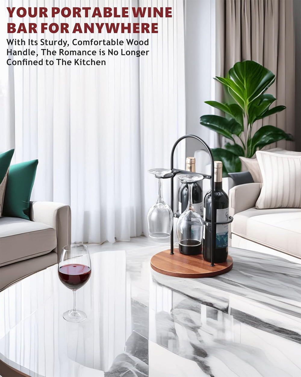 Wine Bottle and Glass Holder for Countertop | Small Wine Rack for 2 Bottles &...