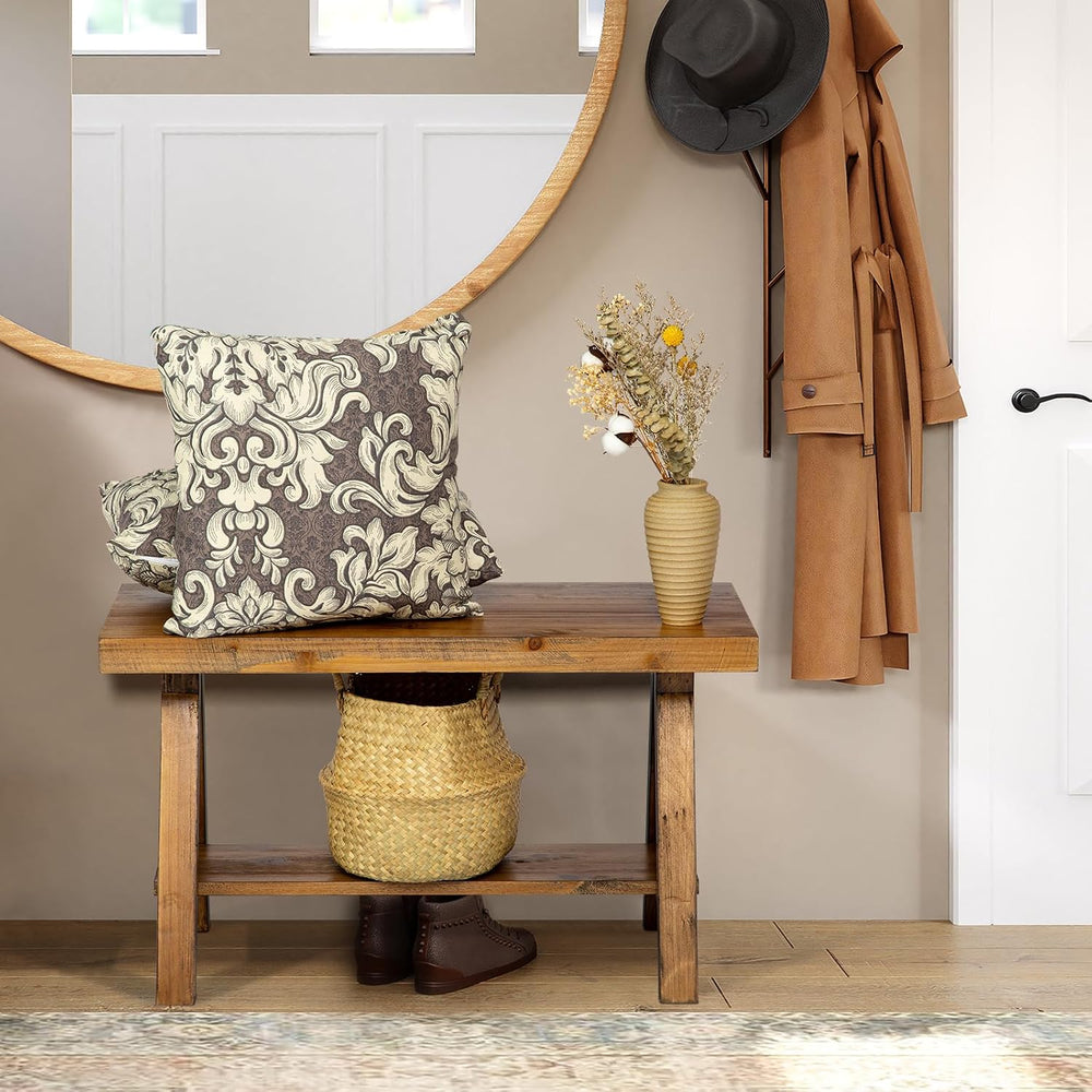 Wnutrees 30" Farmhouse Solid Wood Bench, Rustic Indoor Storage Bench | E...