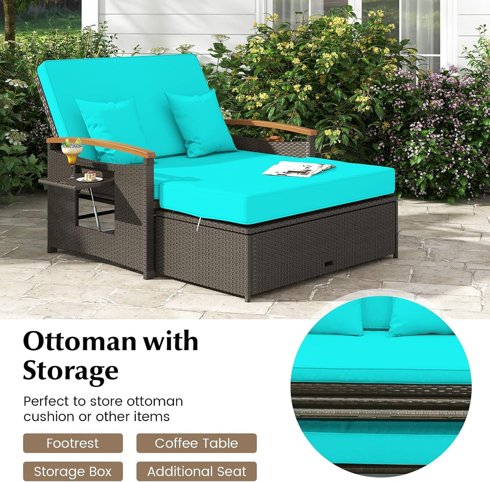 Moccha Outdoor Wicker Daybed, Patio Rattan Loveseat Sofa w/ 4-Level Adjustabl...