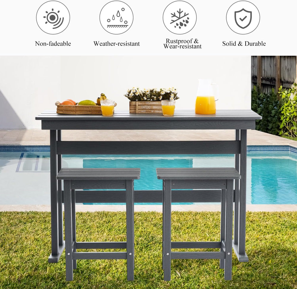 3 Pcs HDPE Outdoor Bar Set of 2 Includes Bar Height Table and Chairs, Patio B...