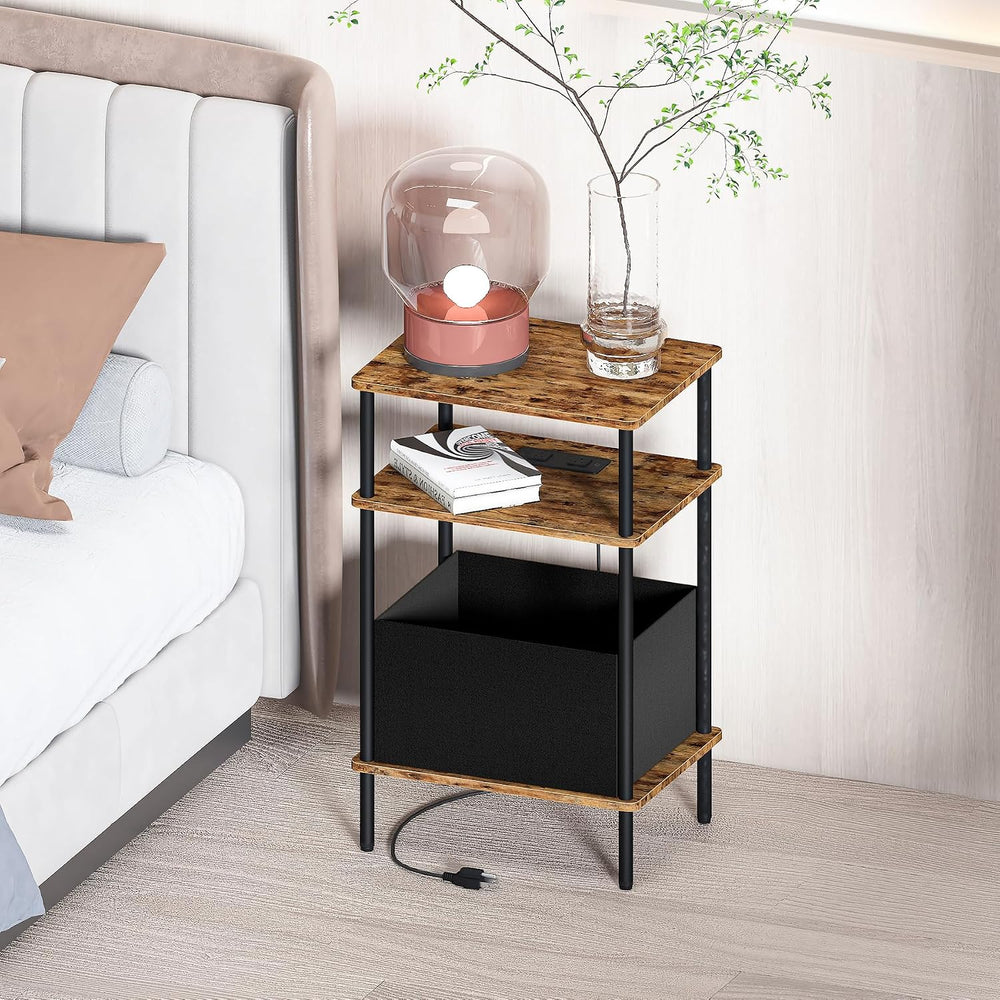 End Table with Charging Station & Outlet, Small Narrow Side Table for Bed...