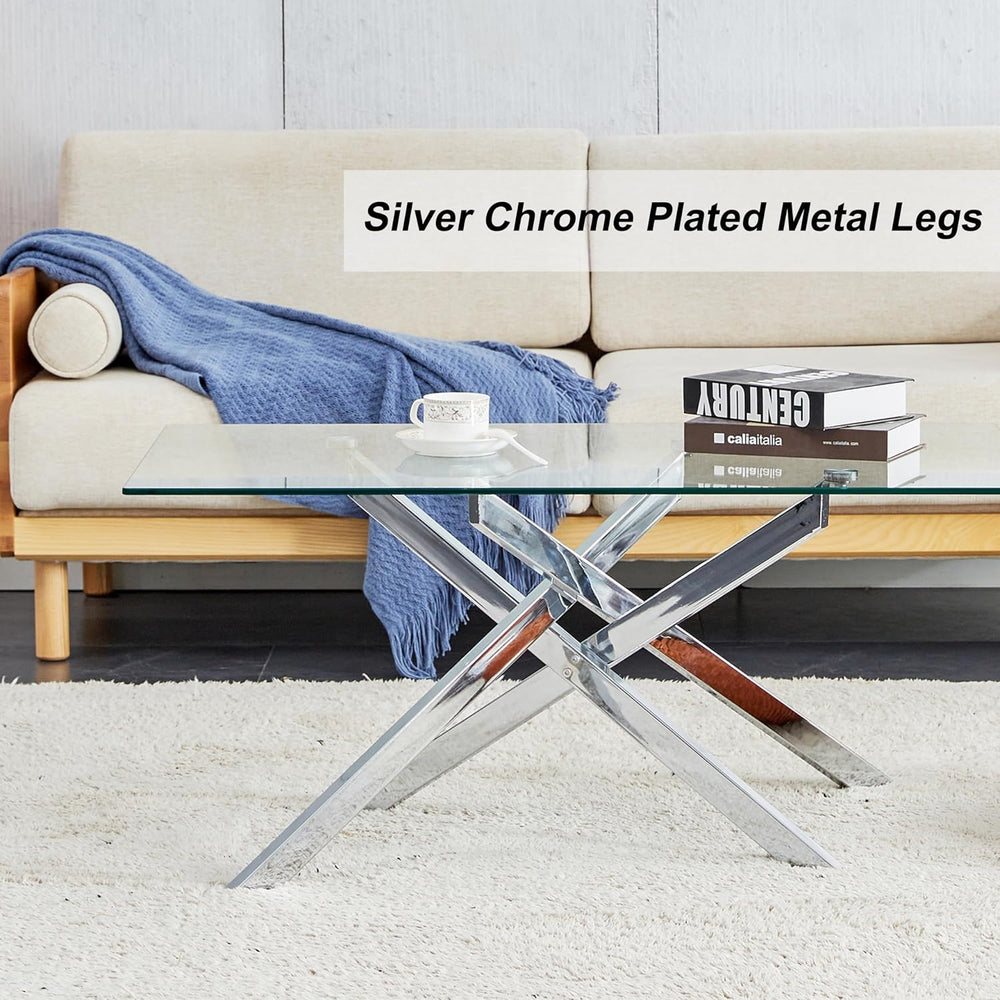 Silver Glass Coffee Table Set of 3 Modern End Table Living Room Side Table, G...