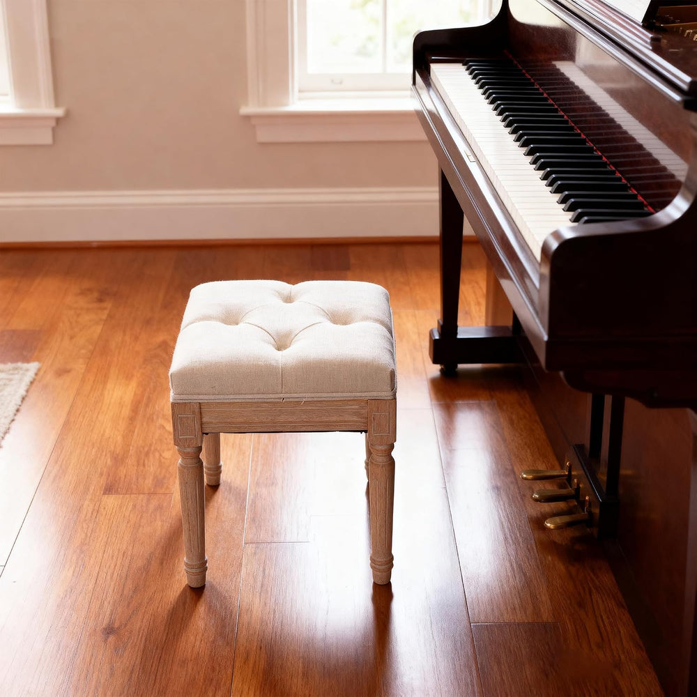 Square Vanity Stool Bench, 15.7" Small Ottoman Foot Stool with Padded Bu...