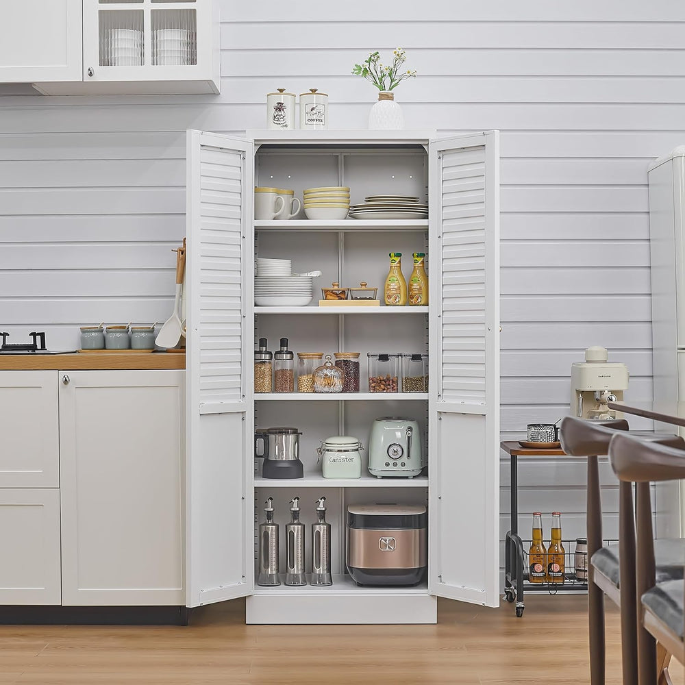 Metal Pantry Cabinet, Freestanding Kitchen Storage Cabinet with Doors and 4 A...
