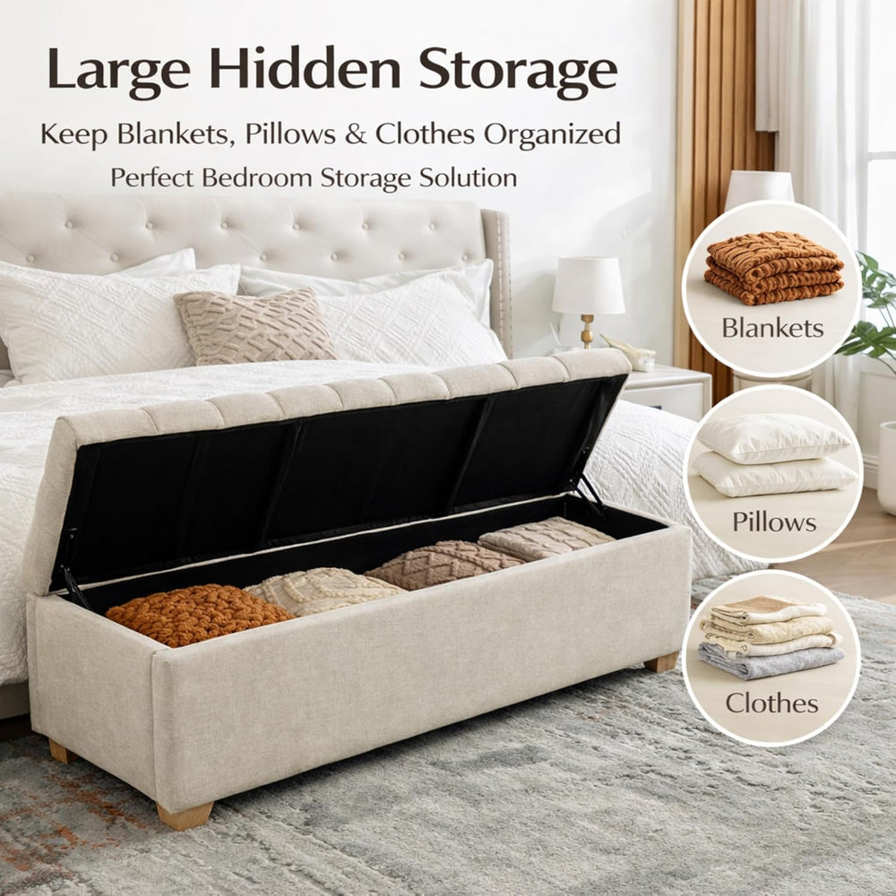 60.2" Storage Bench, End of Bed Storage Benches, Chenille Fabric Upholst...