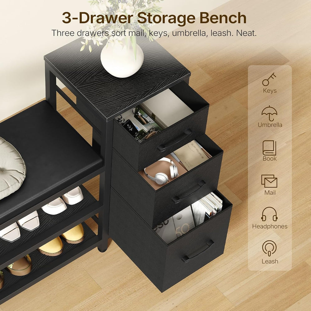 YATINEY Entryway Bench with Shoe Storage, 3-Tier Shoe Rack Bench with Wooden ...