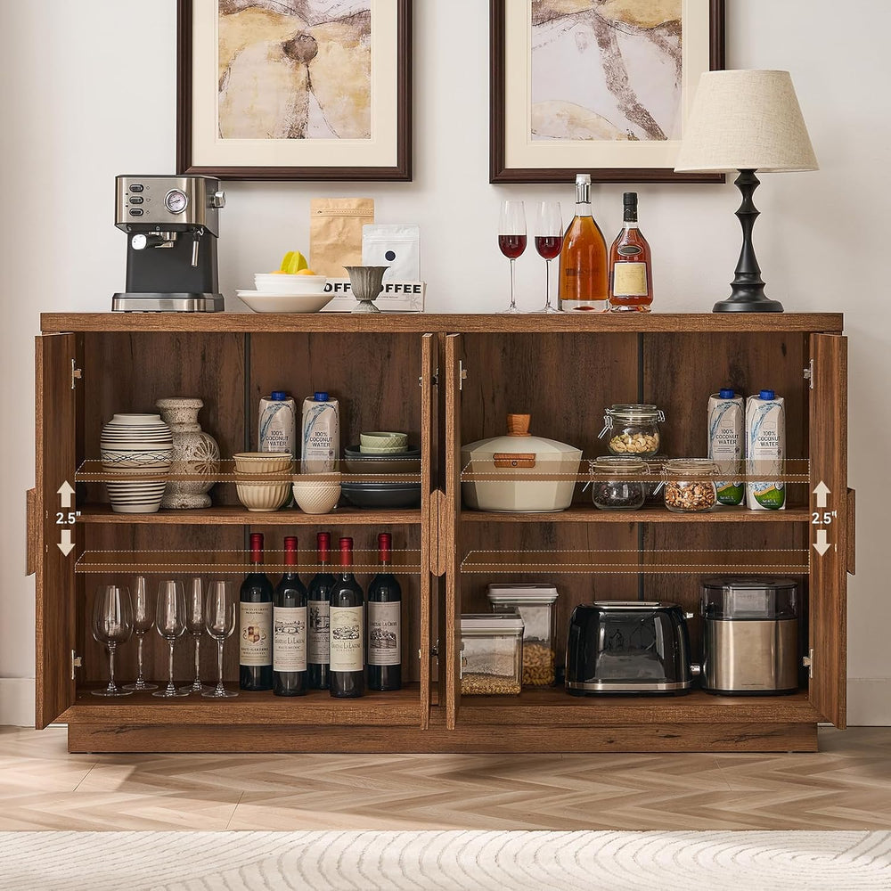 63" Sideboard Buffet Cabinet, Wooden Kitchen Coffee Bar, Brown