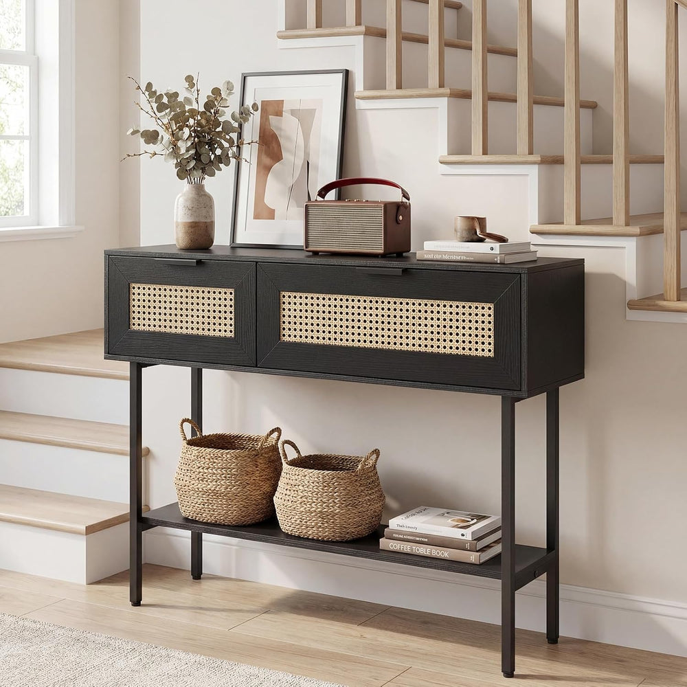 Giantex Rattan Console Table with Storage, 40" Boho Entryway Table w/ 2 ...