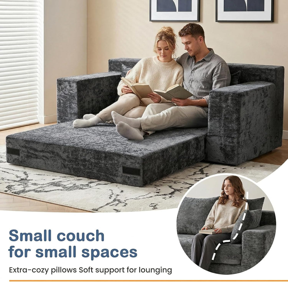 Couch Small, 3-in-1 Loveseat Sleeper Sofa Bed Convertible Sofa Bed with 4 Pil...