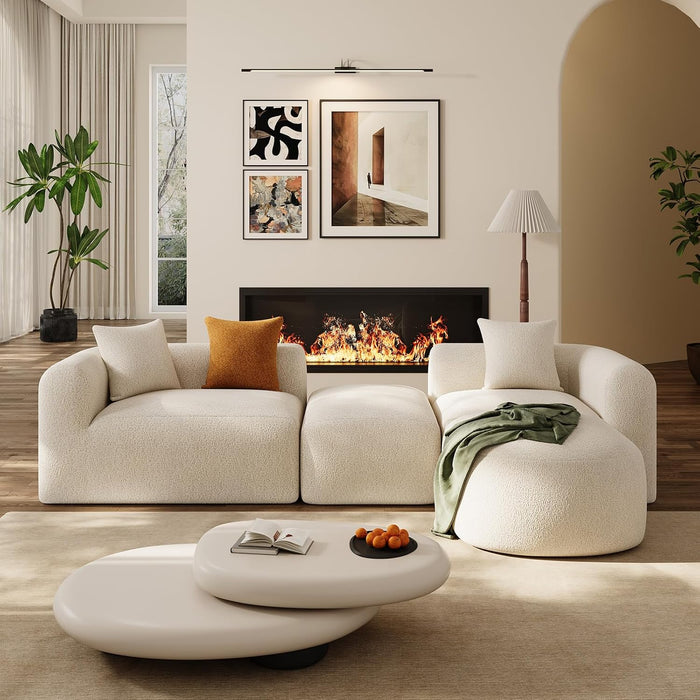 OUYESSIR 119" Curved Modular Sectional Sofa with Ottoman, Cream White