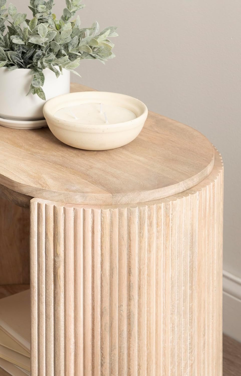 Kate and Laurel Cakora Modern Capsule Ribbed Mango Wood Side Table, 22 x 13 x...