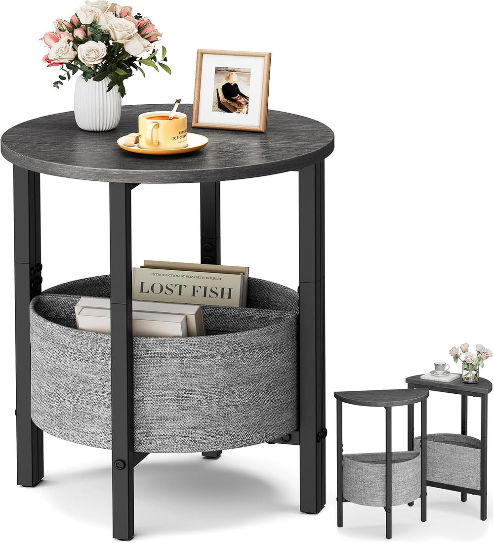 Vagusicc Small Round Side Table End Table, Tall Accent Table with Storage Bas...