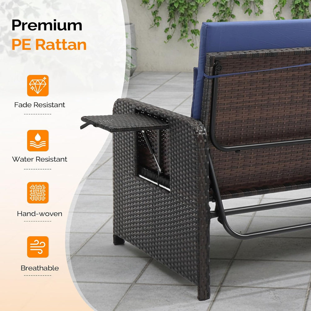 VINGLI Patio Daybed, Wicker Outdoor Daybed with Storage Ottoman & 5-Level...