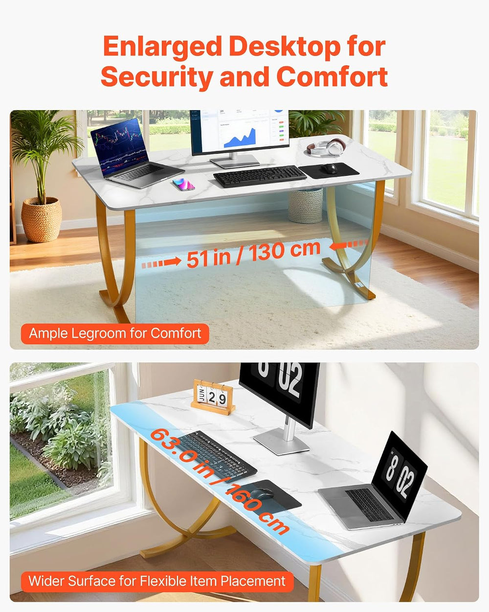 VEVOR Executive Desk, 63" W x 31.5" D Large Office Desk, Modern Com...