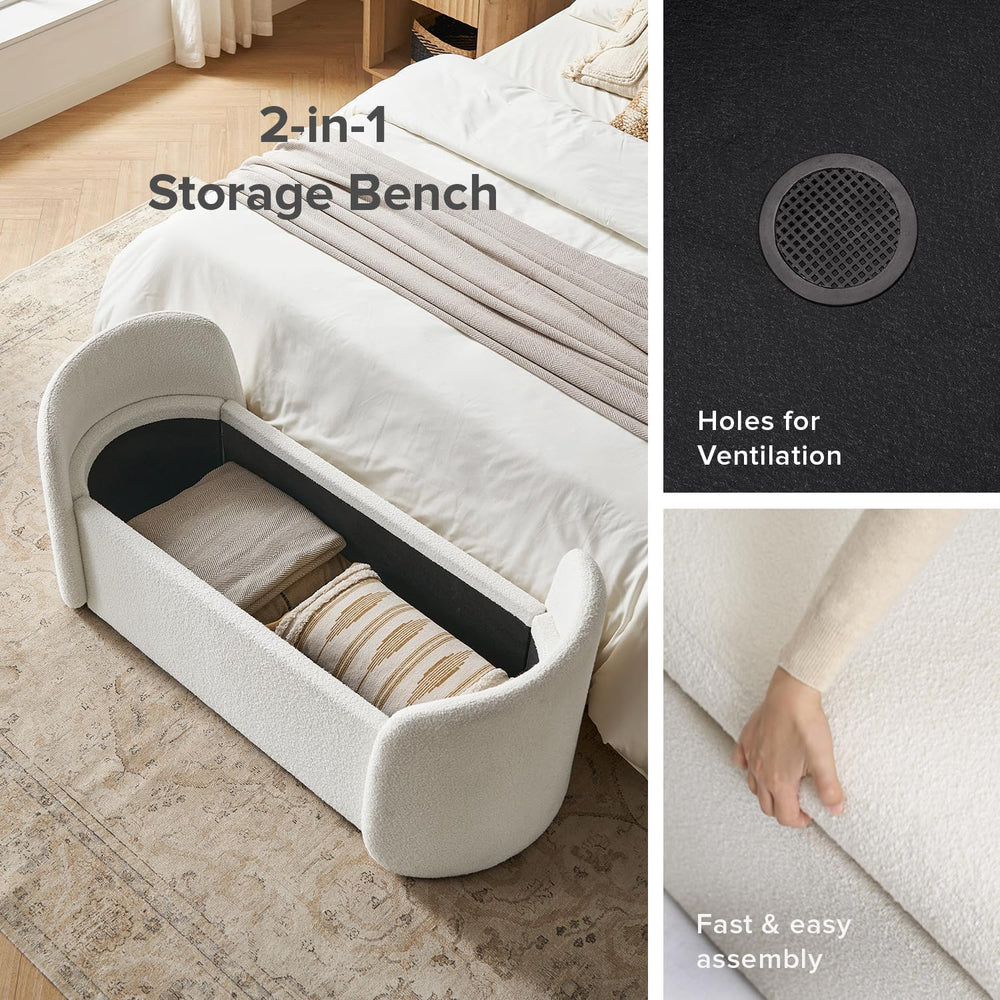 mopio Sophie 51" Ottoman, Storage Bench, End of Bed (Pearl White Boucle)