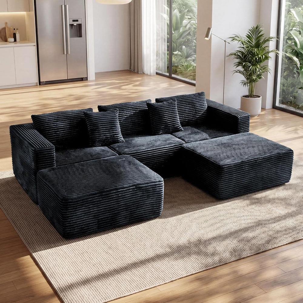 110" Modular Sectional Sofa with 2 Ottomans, U Shaped Cloud Couch for Li...