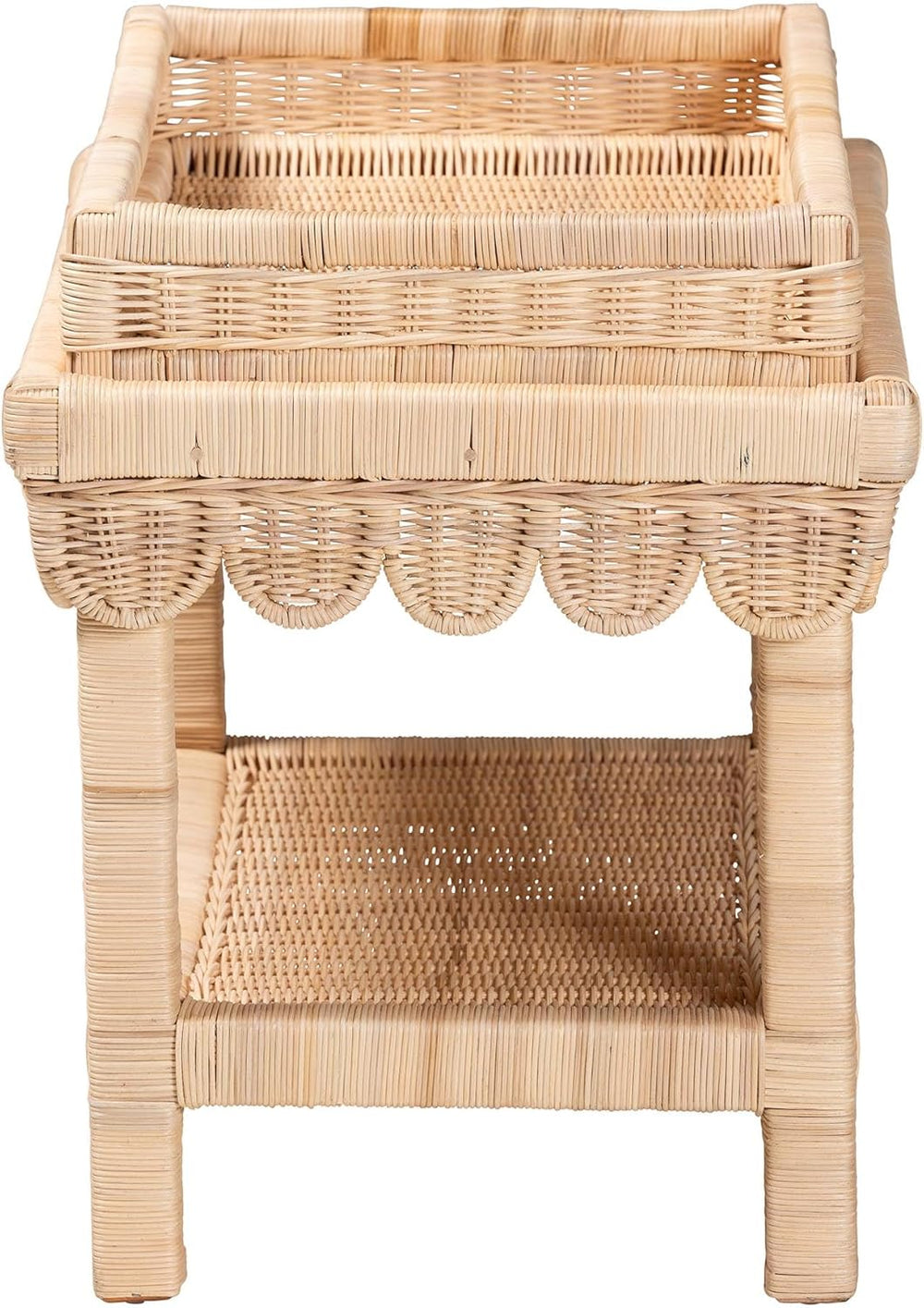 Bali & pari Weyman Scalloped Rattan End Table with Removable Tray Top - H...
