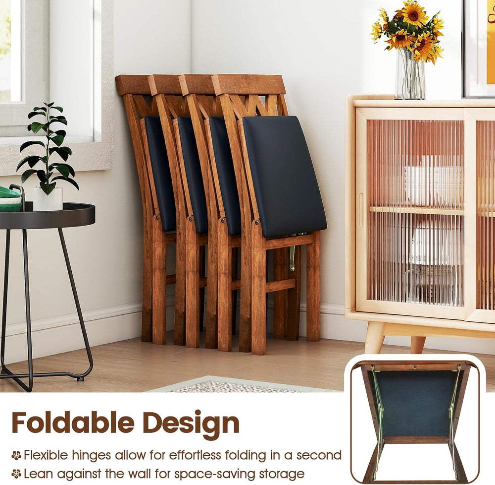 GIANTEX Folding Dining Chairs Set of 2, Farmhouse Upholstered Kitchen Chair |...