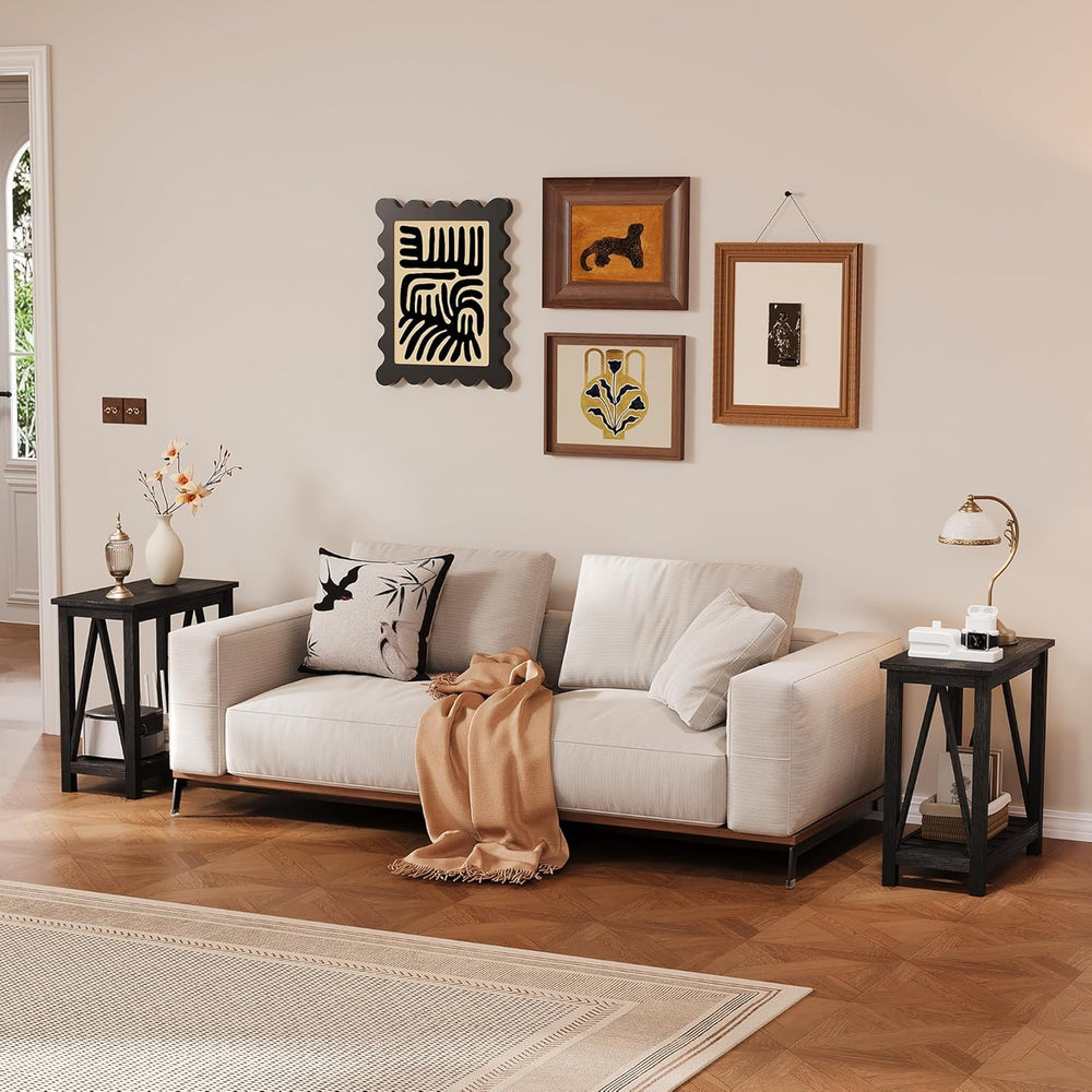 ChooChoo Farmhouse End Table, Narrow Side Table, Slim End Table with Storage ...
