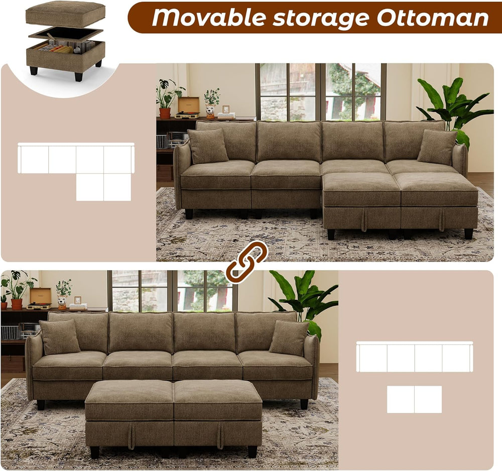 WorthFurni 112" Modular Sectional Sofa U Shape Couches with Storage Otto...