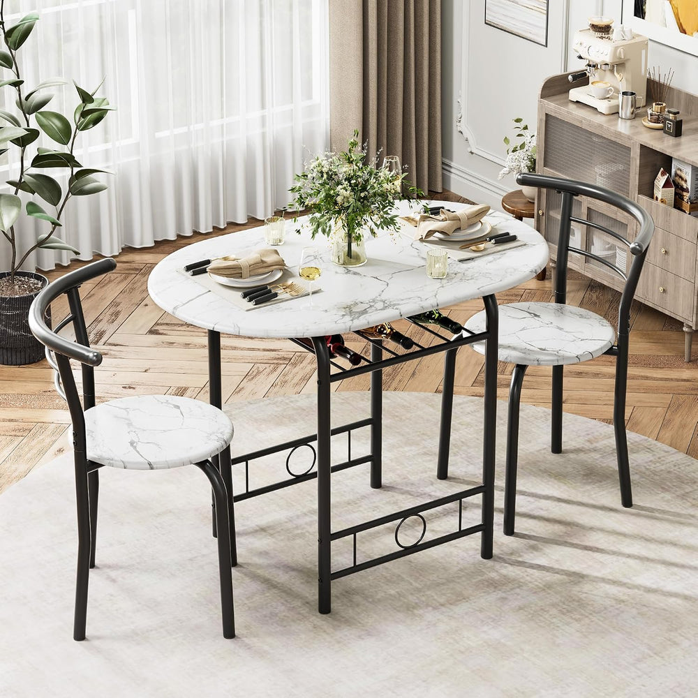 Flamaker Dining Table for 2, 3 Piece Round Table & Chair Set, White &...