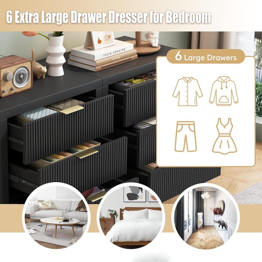 Fluted Nightstands Set of 2, Wooden Farmhouse Night Stands with 6 Drawer Beds...