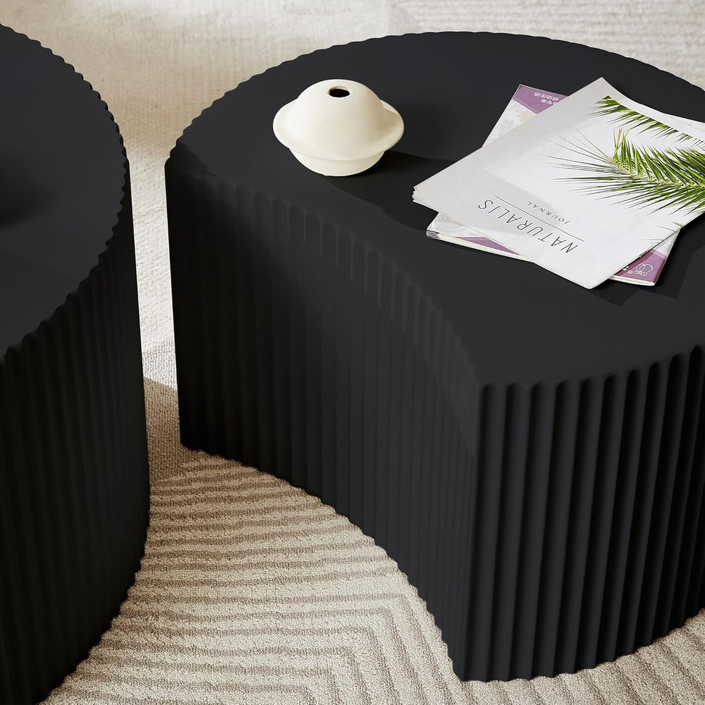 JUSTONE Nesting Coffee Table Set of 2, Modern Matte Black Round Drum Side Tab...