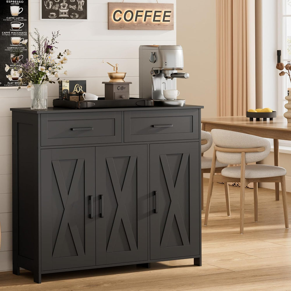 Homhedy Coffee Bar Storage Cabinet with Drawers, Kitchen Buffet Cabinet