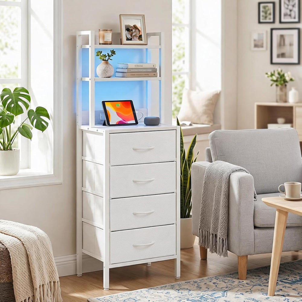 Fixwal 47 Inch Tall Nightstand with Charging Station, Led Night Stand with So...